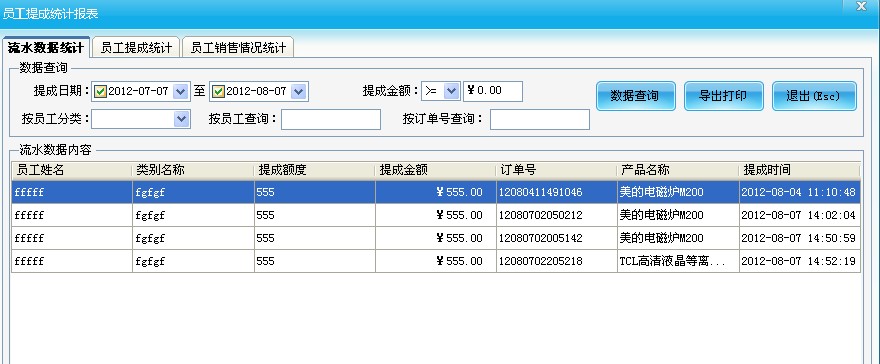員工銷售提成統(tǒng)計